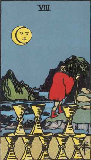 Eight of Cups from the Rider-Waite tarot deck (public domain)