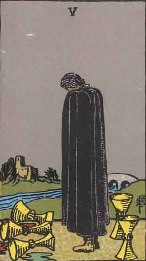 Five of Cups from the Rider-Waite tarot deck (public domain)