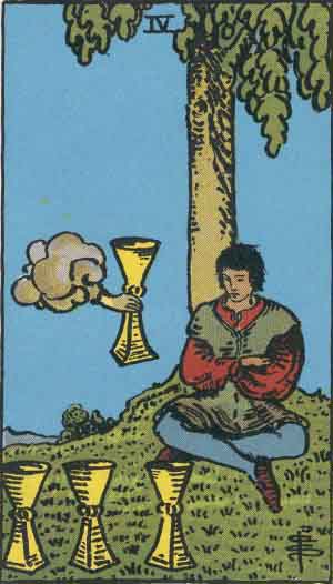 Four of Cups from the Rider-Waite tarot deck (public domain)