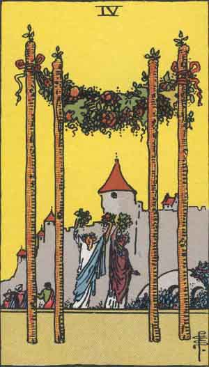 Four of Wands from the Rider-Waite tarot deck (public domain)