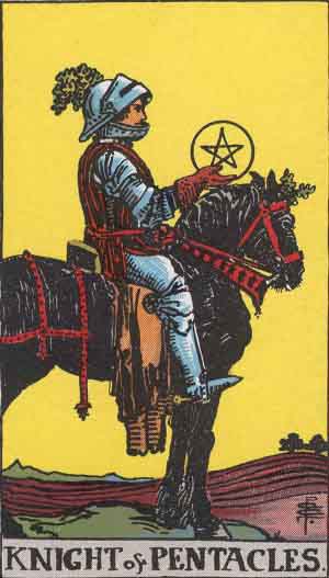 Knight of Pentacles from the Rider-Waite tarot deck (public domain)