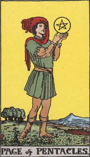 Page of Pentacles from the Rider-Waite tarot deck (public domain)