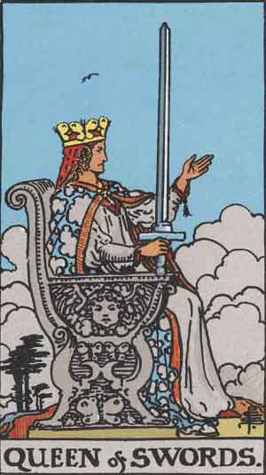 Queen of Swords from the Rider-Waite tarot deck (public domain)