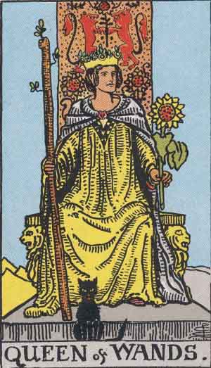 Queen of Wands from the Rider-Waite tarot deck (public domain)