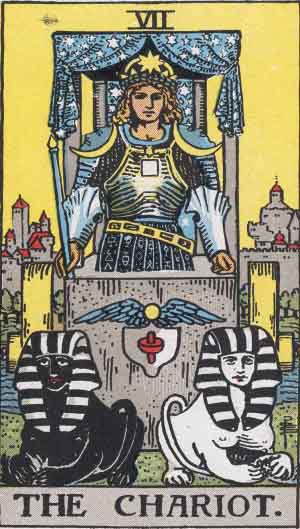 The Chariot from the Rider-Waite tarot deck (public domain)