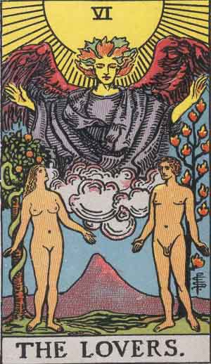 The Lovers from the Rider-Waite tarot deck (public domain)