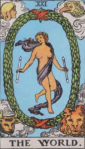 The World from the Rider-Waite tarot deck (public domain)